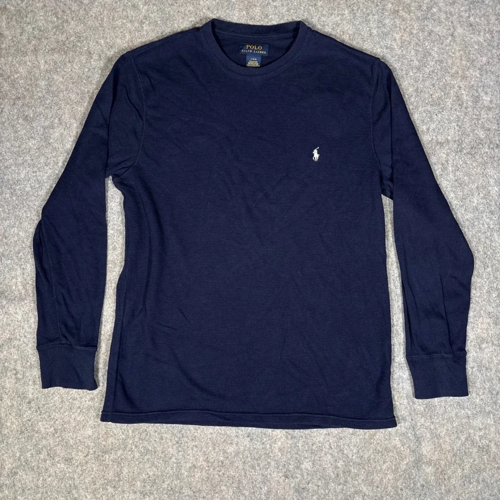 Polo Ralph Lauren Waffle Knit Thermal Shirt Mens L Navy Long Sleeve Pony Logo